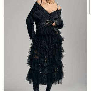 Anthropologie Black Size small tulle midi skirt